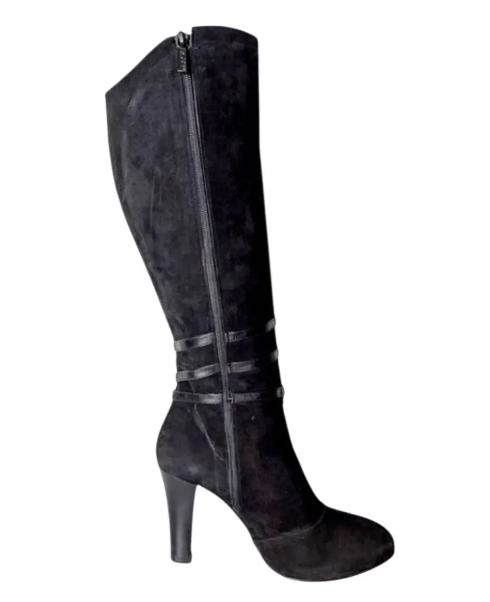 BRUNO MAGLI Black Suede Buckled Over The Knee Boot Size 40 (US Size 10)